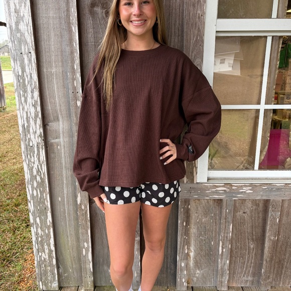 Lulu Mac Waffle Knit Brown Long Sleeve Top - Picture 2 of 5